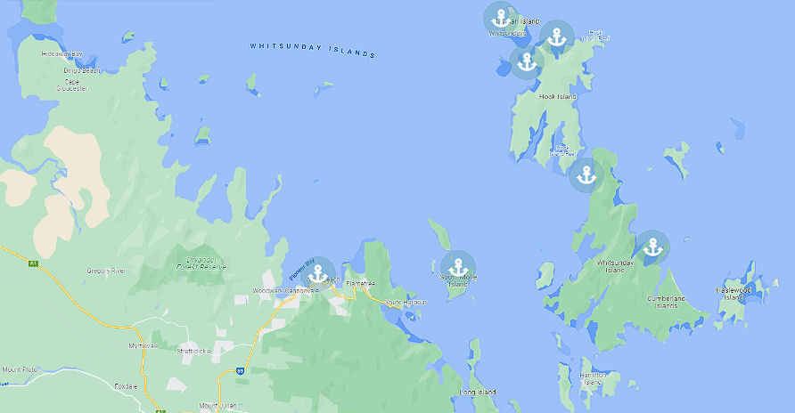 Map of Whitsunday Islands and Atlantic Clipper Itinerary